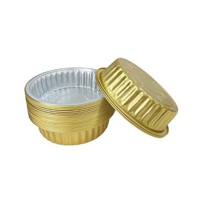 Taças de papel de alumínio dourado com tampa descartável caixa de churrasco redonda recipiente de almoço para levar