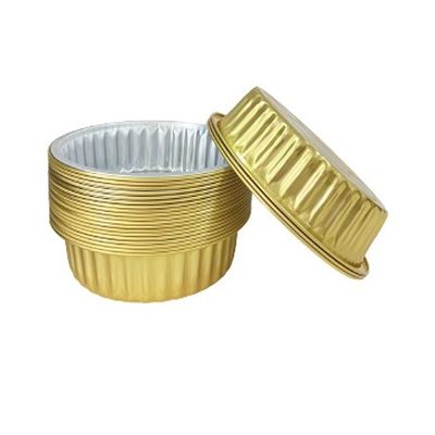 Taças de papel de alumínio dourado com tampa descartável caixa de churrasco redonda recipiente de almoço para levar