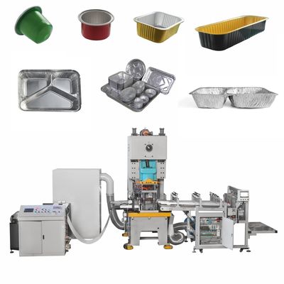 1.5KW Full Automatic 3 Compartiment Laminated Airline Sealable Disposable Food Aluminum Foil Container Making Equipment