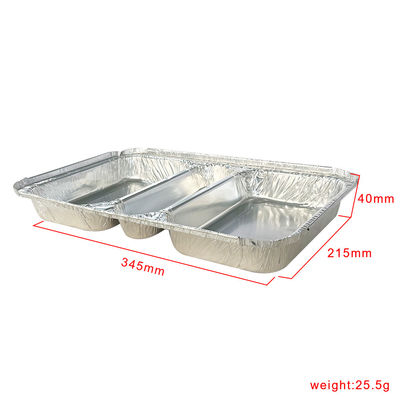 Container de qualidade alimentar 3 Compartimento 230*185*35 Rectangular Alumínio Folha Caixa de almoço para levar