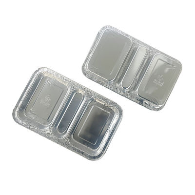 Container de qualidade alimentar 3 Compartimento 230*185*35 Rectangular Alumínio Folha Caixa de almoço para levar