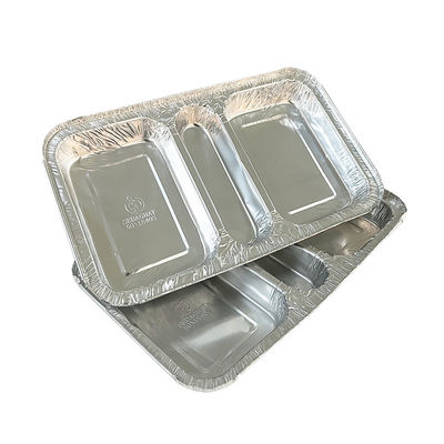 Container de qualidade alimentar 3 Compartimento 230*185*35 Rectangular Alumínio Folha Caixa de almoço para levar